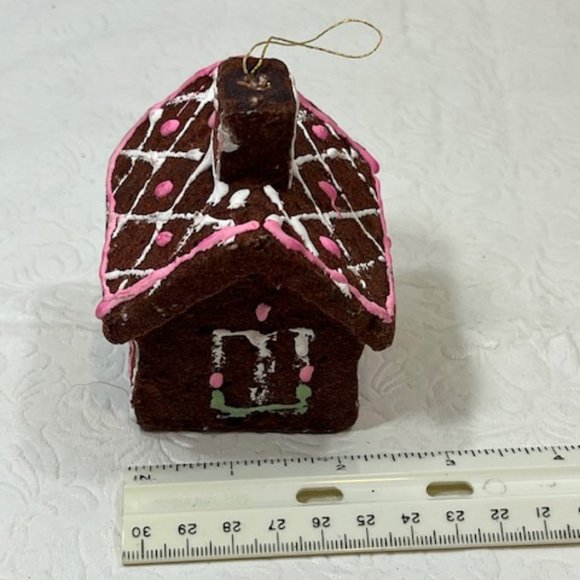 Vintage Gingerbread House Flocked Styrofoam Ornament Made In Japan 50's - Picture 8 of 12